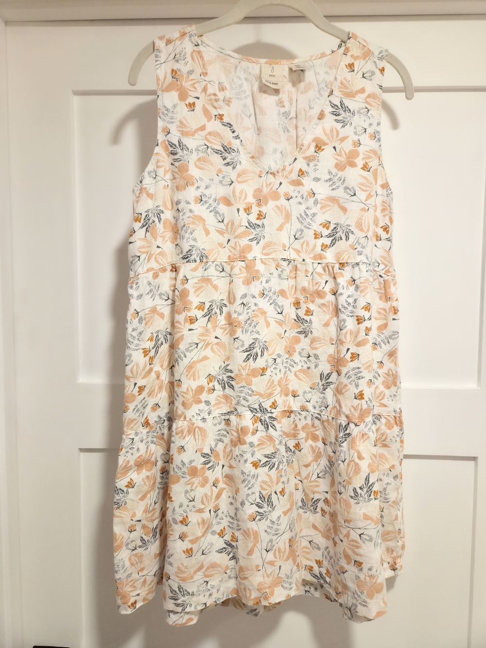 Joie 100% Linen Floral Tiered Babydoll Mini Dress Size Small V-Neck Boho EUC